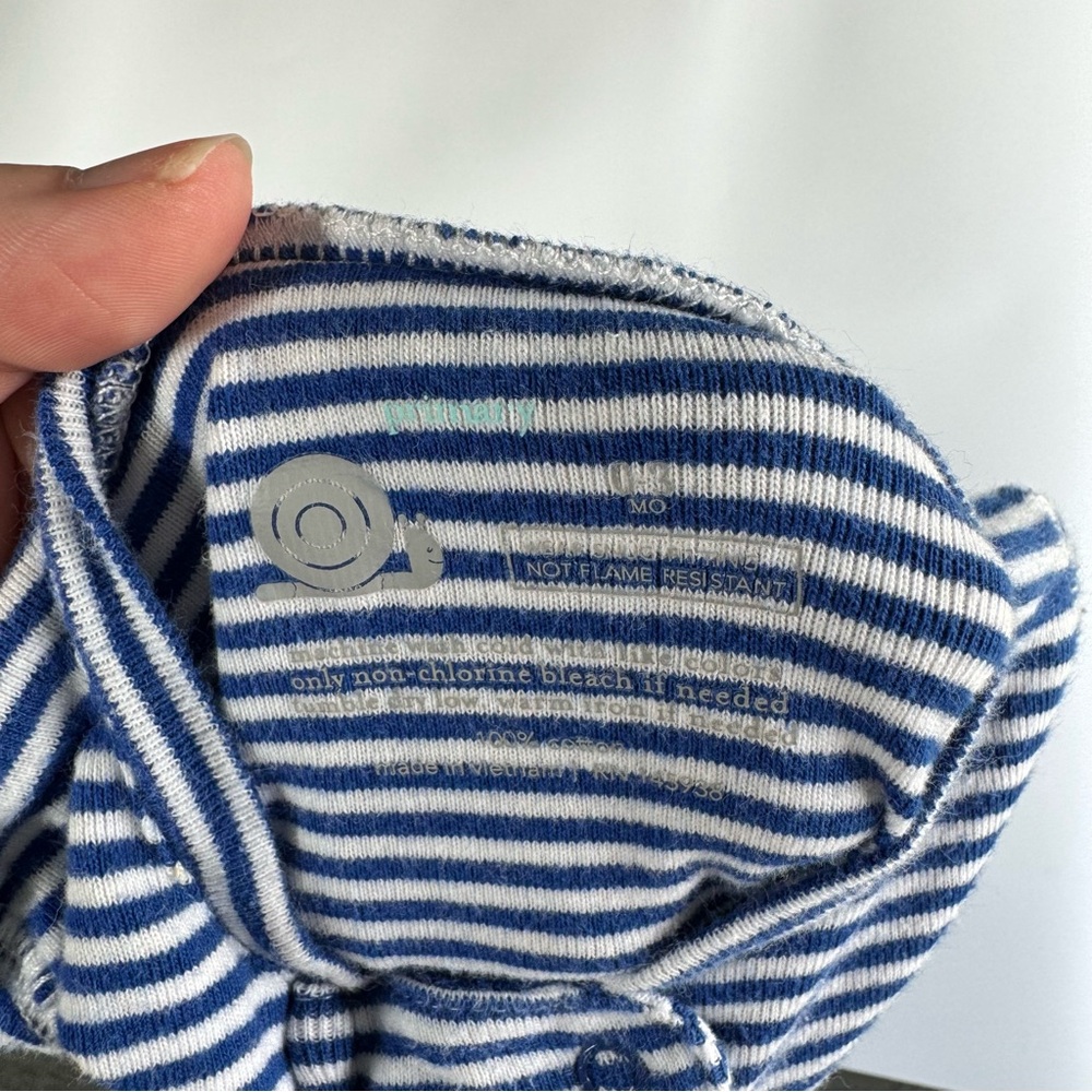 Bundle of Primary Footie Pajamas Size 0-3 Months Zipper Blue Stripes 100% Cotton - Picture 10 of 11